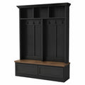 Portemanteau en bois avec banc noir et rangement 200x150x50 cm