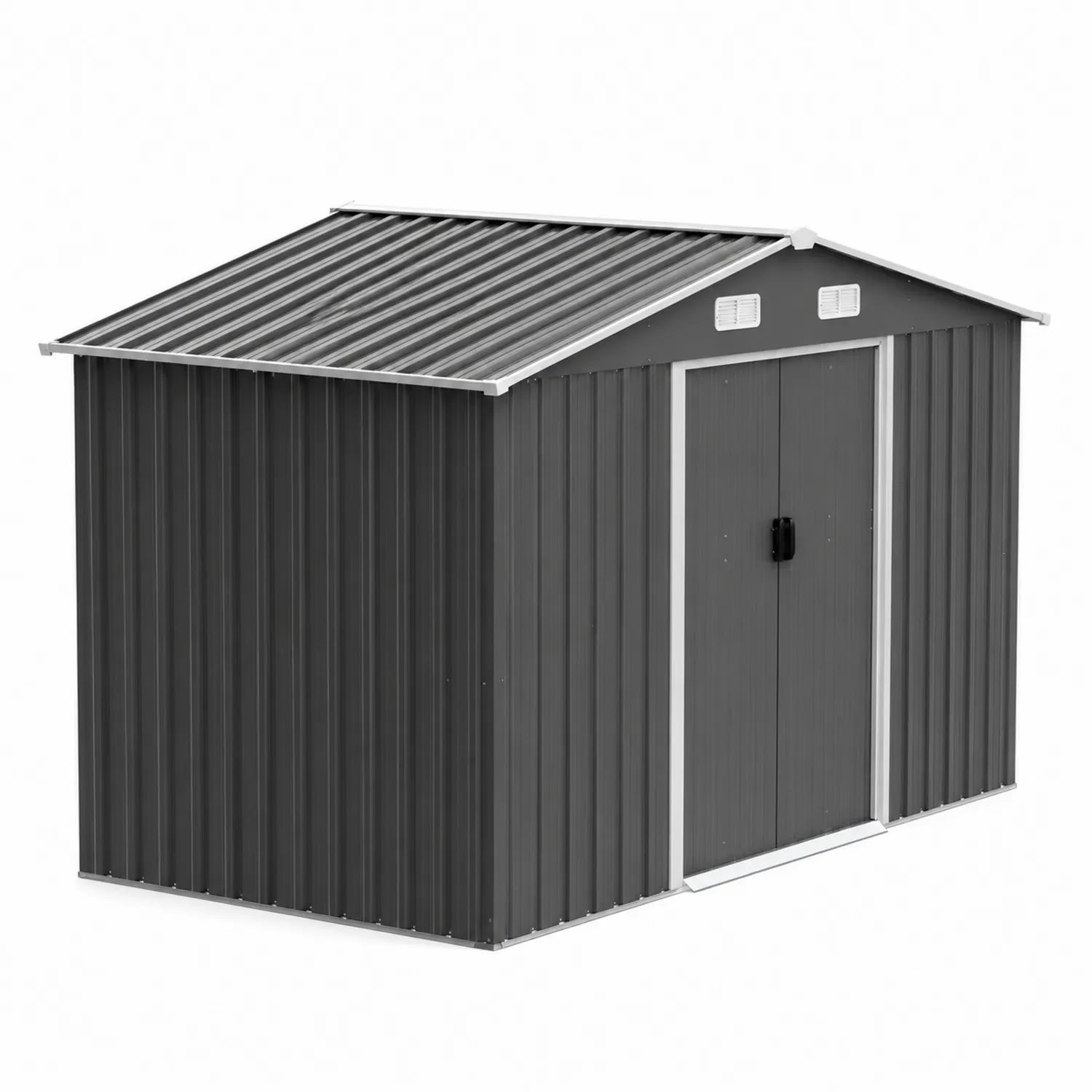 Abri de jardin en métal gris avec toit en pente