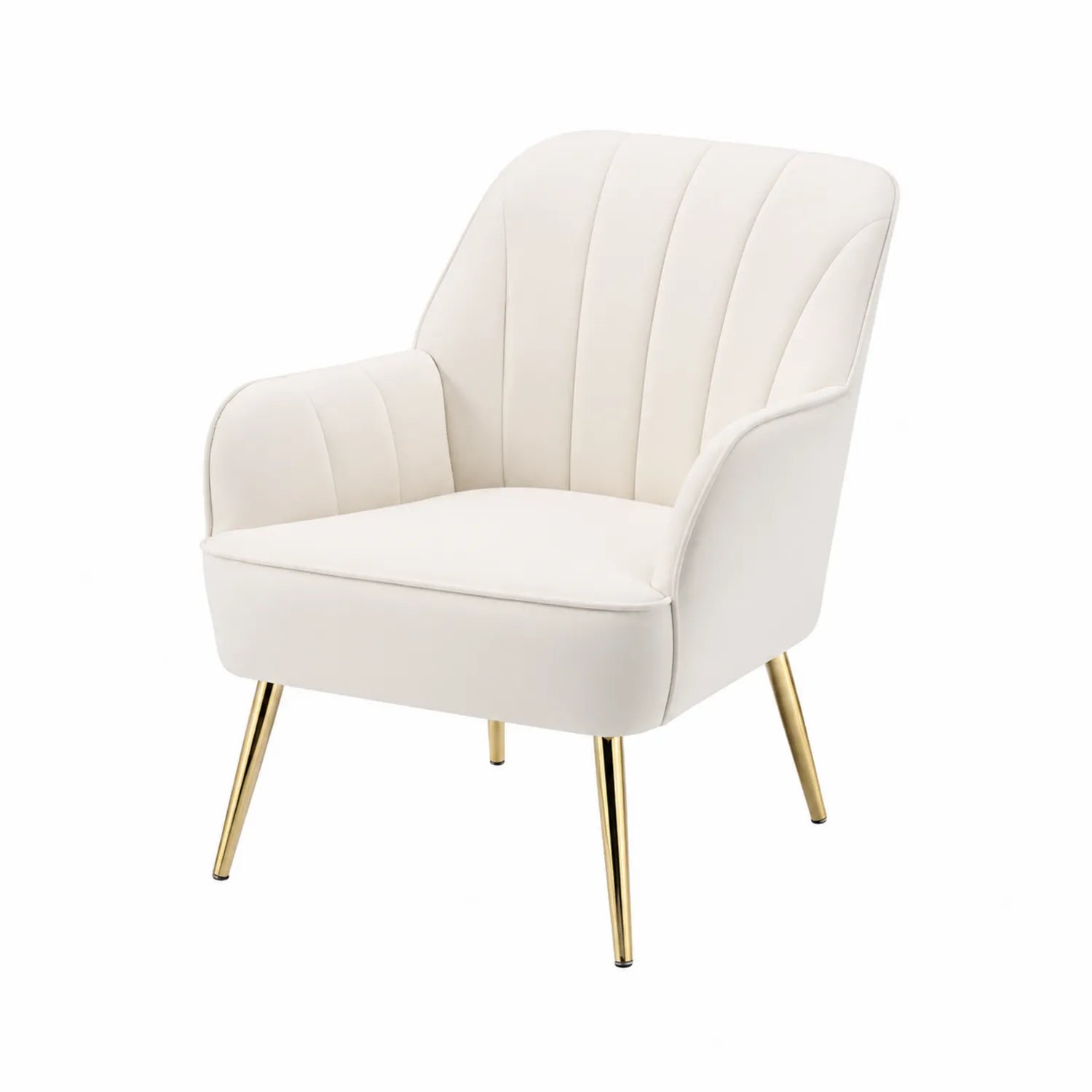 Fauteuil en velours blanc avec pieds métalliques dorés