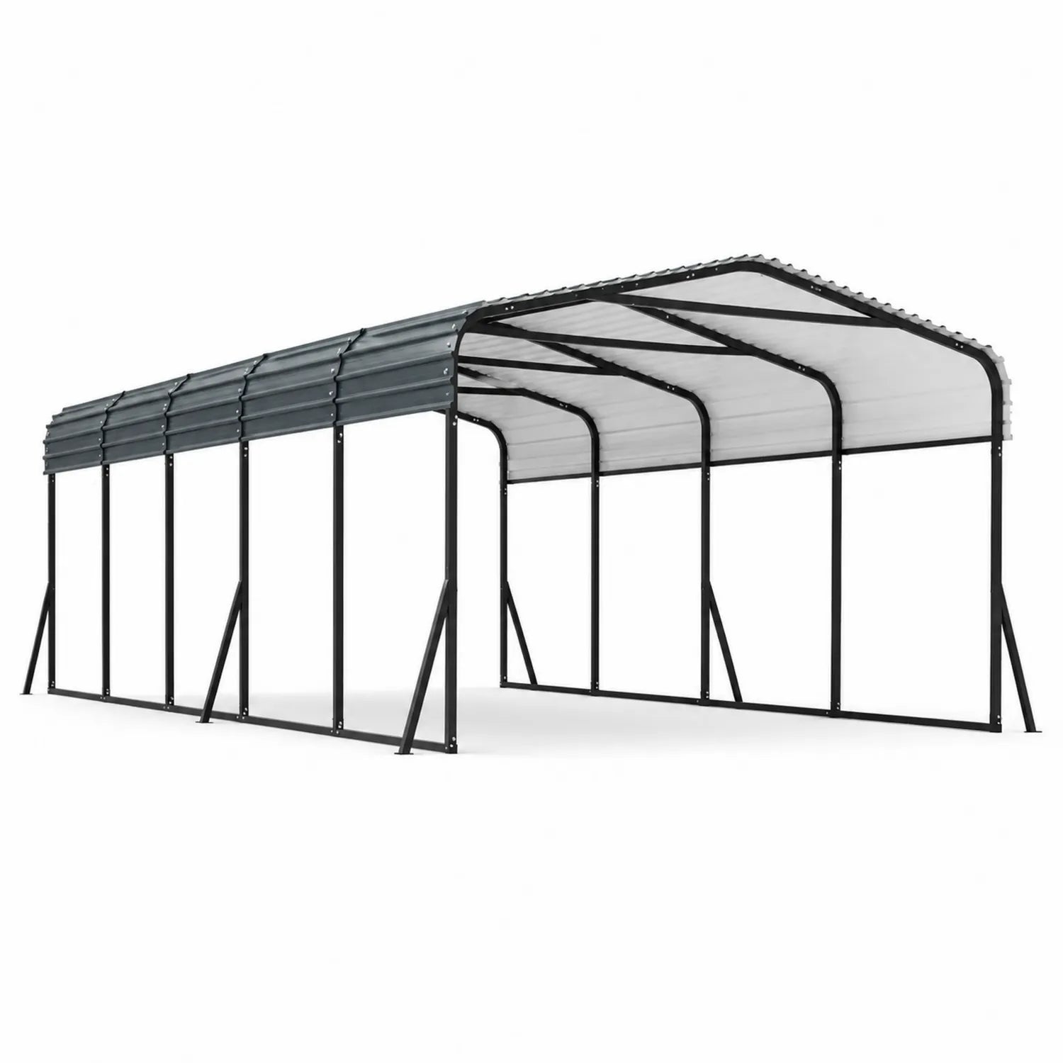 Abri Voiture Métal Acier/PVC Noir/Blanc 600x300x250 cm
