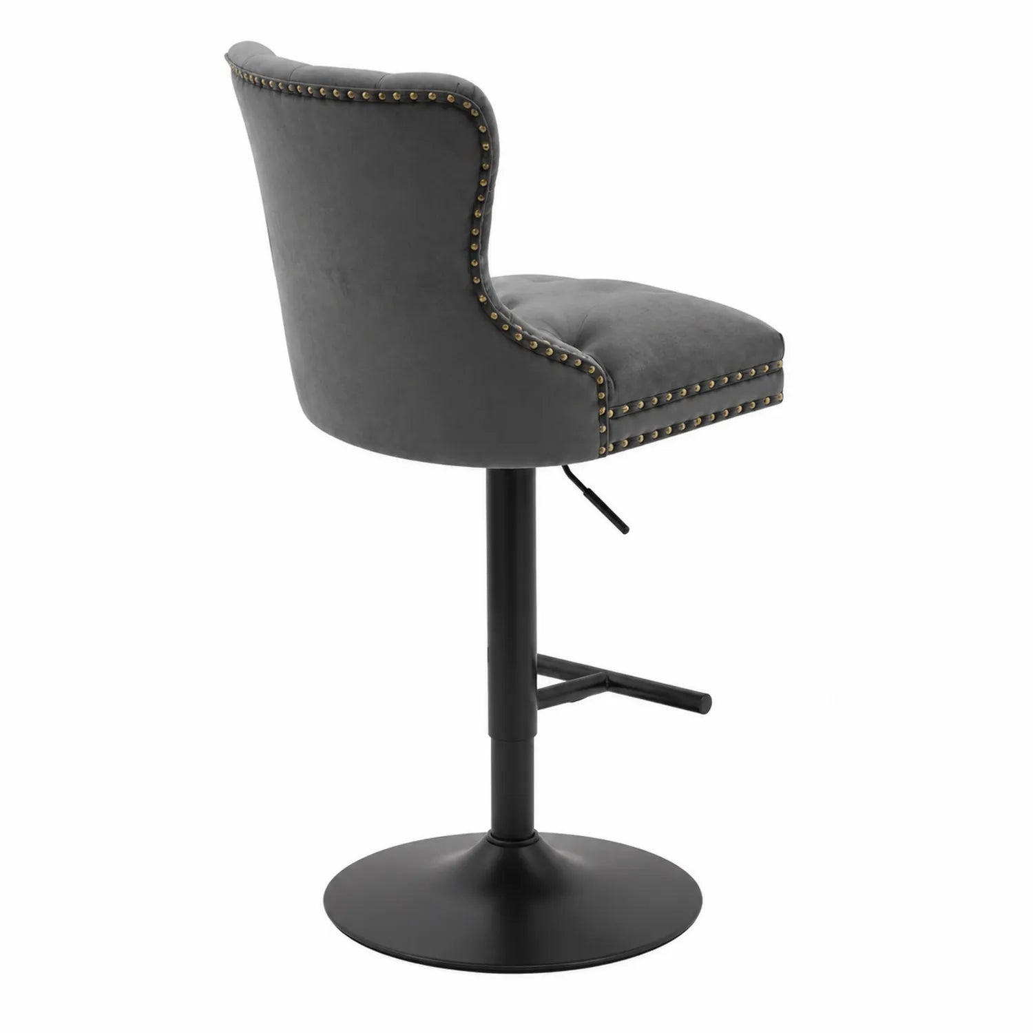 Tabouret de bar pivotant en métal et velours gris