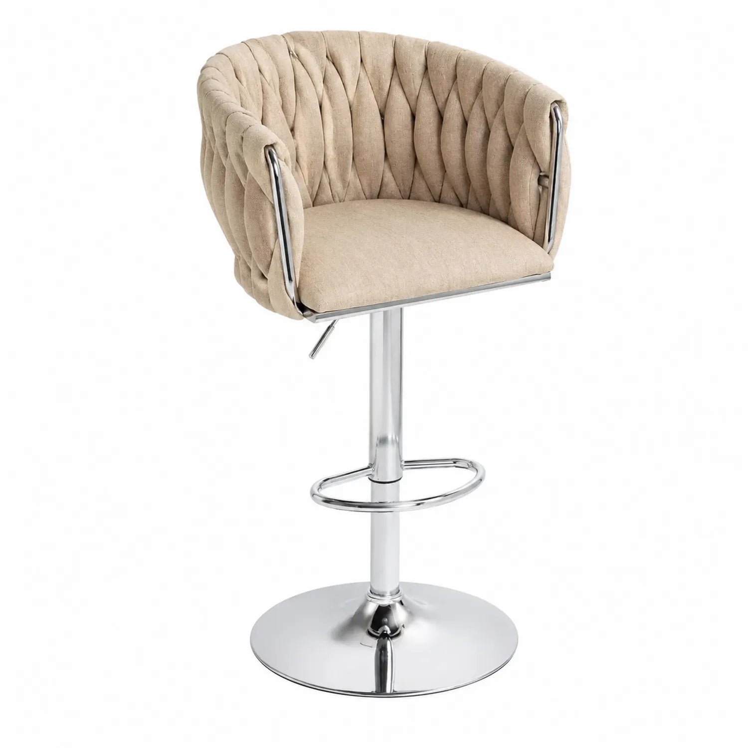Tabouret de bar en tissu beige et métal chromé