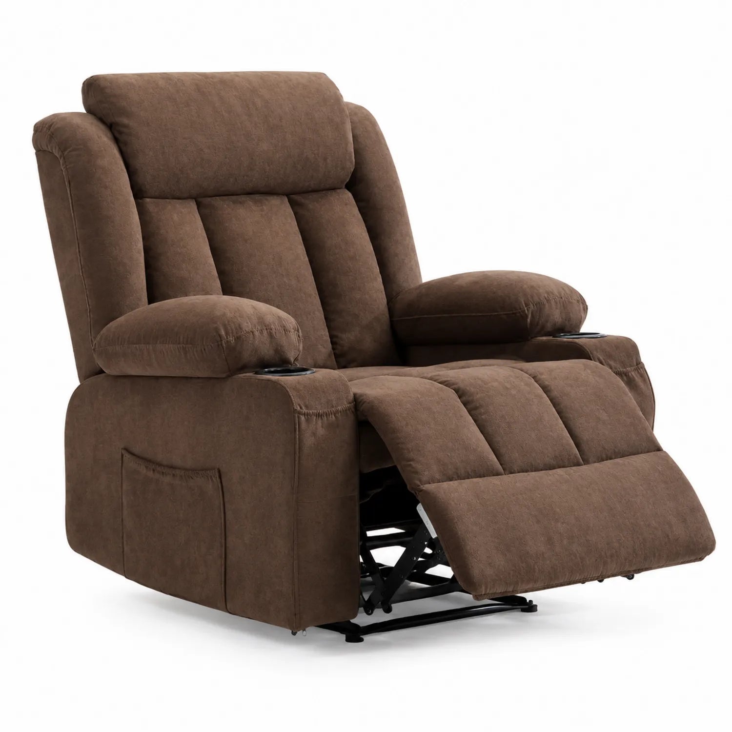 Fauteuil inclinable en tissu polyester marron avec repose-pieds