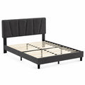 Lit double en tissu Gris avec structure métallique