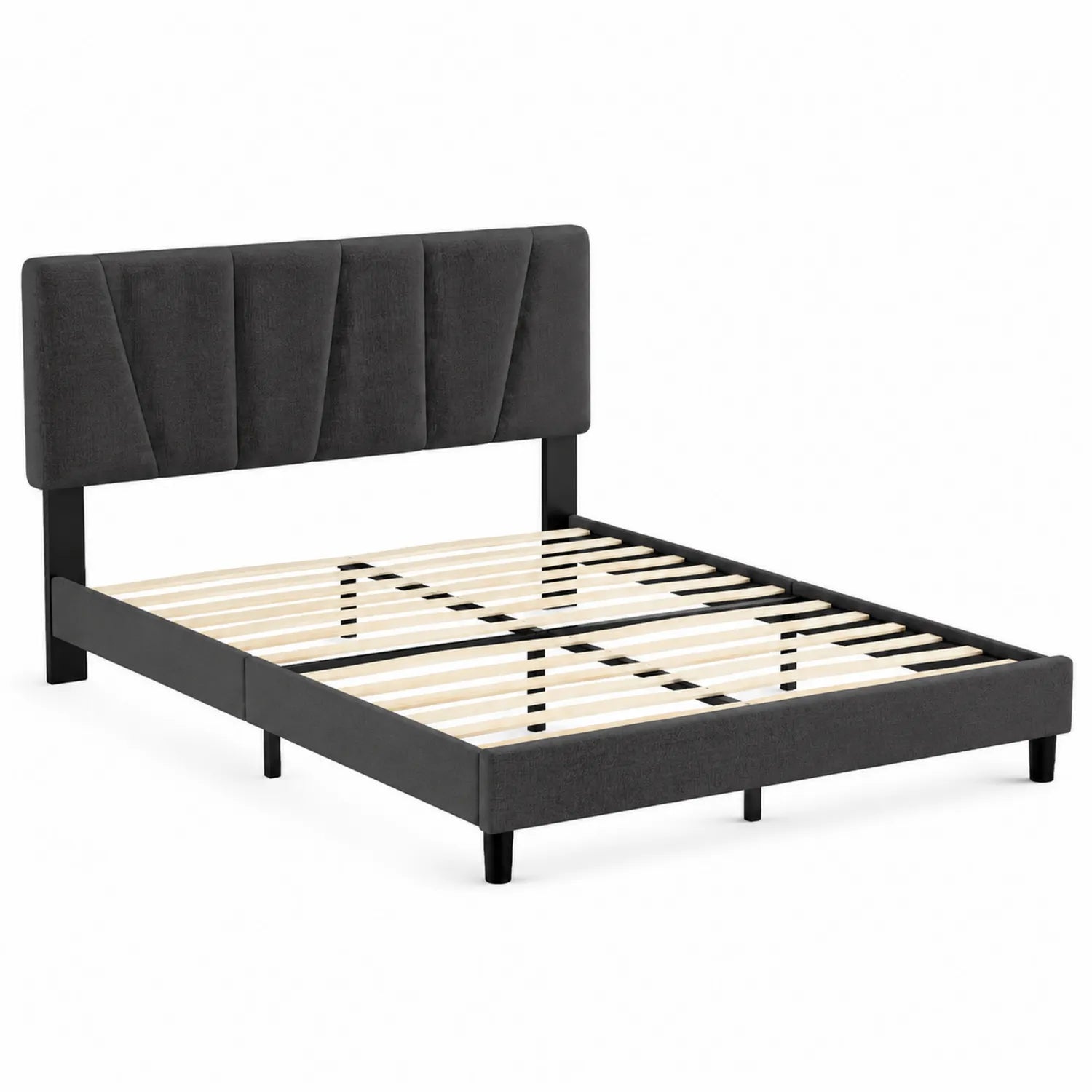 Lit double en tissu Gris avec structure métallique