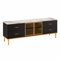 Meuble TV en bois noir avec dessus en marbre et pieds dorés 180 cm