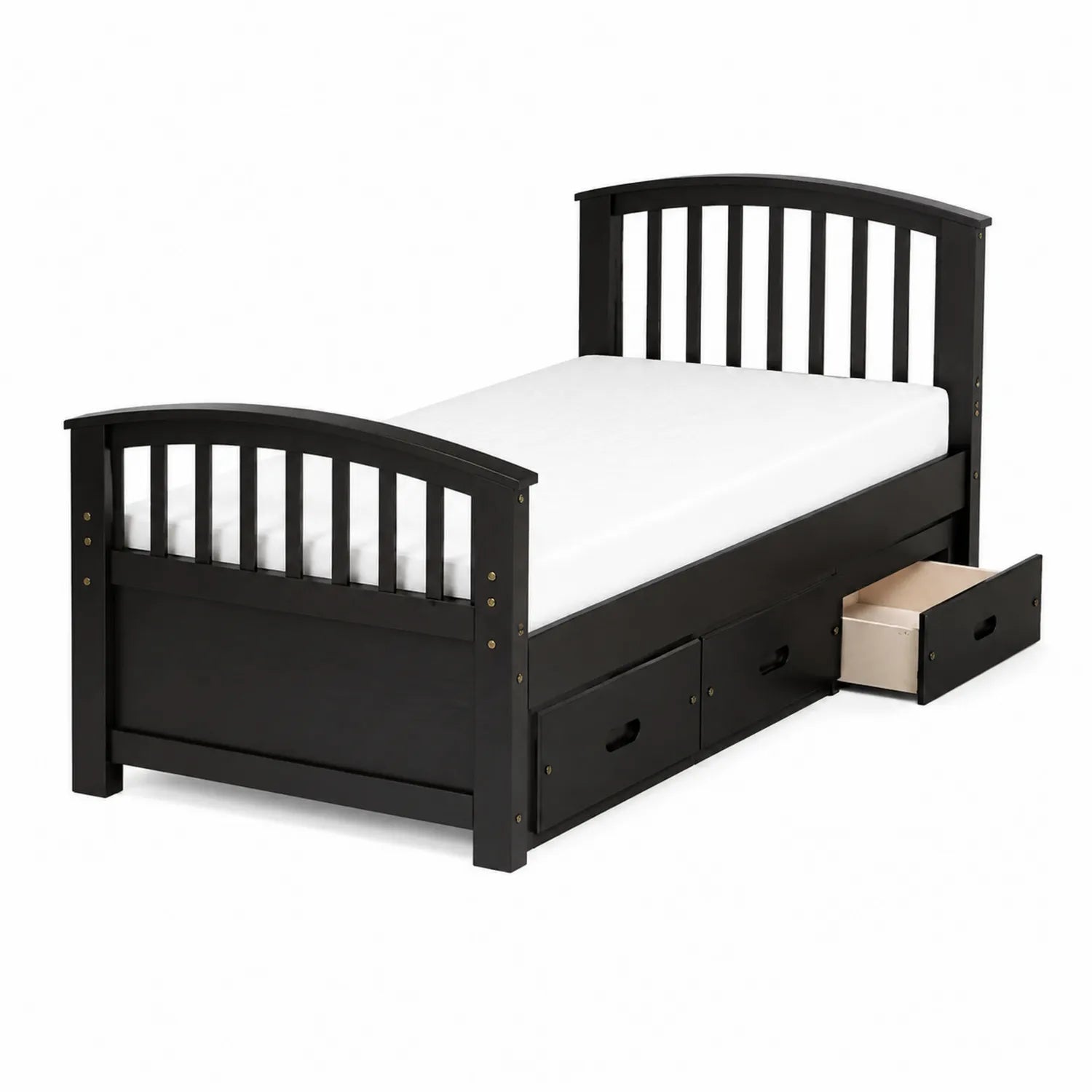 Lit simple en bois noir avec tiroirs de rangement 200x90 cm