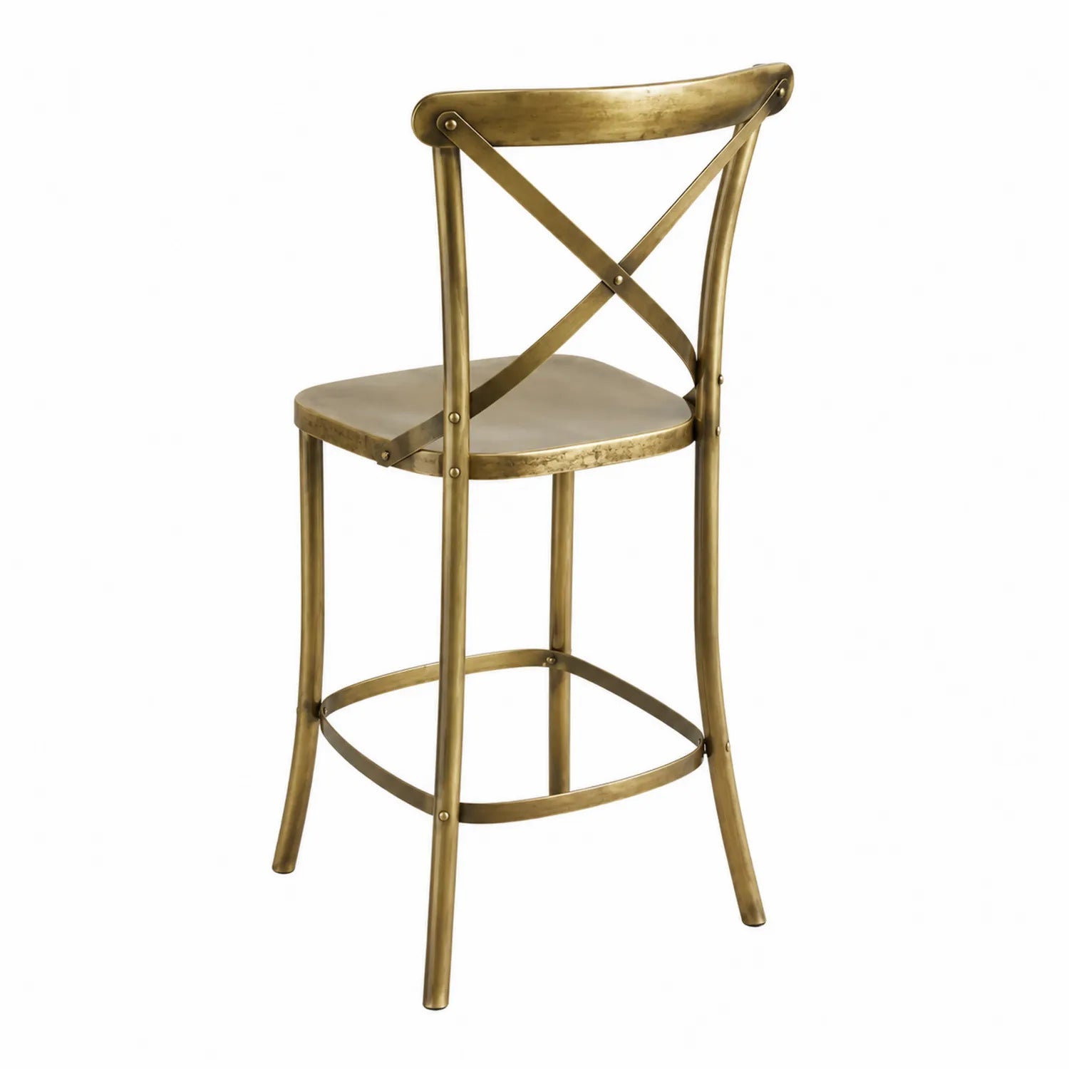 Tabouret de bar en métal doré avec dossier croisé