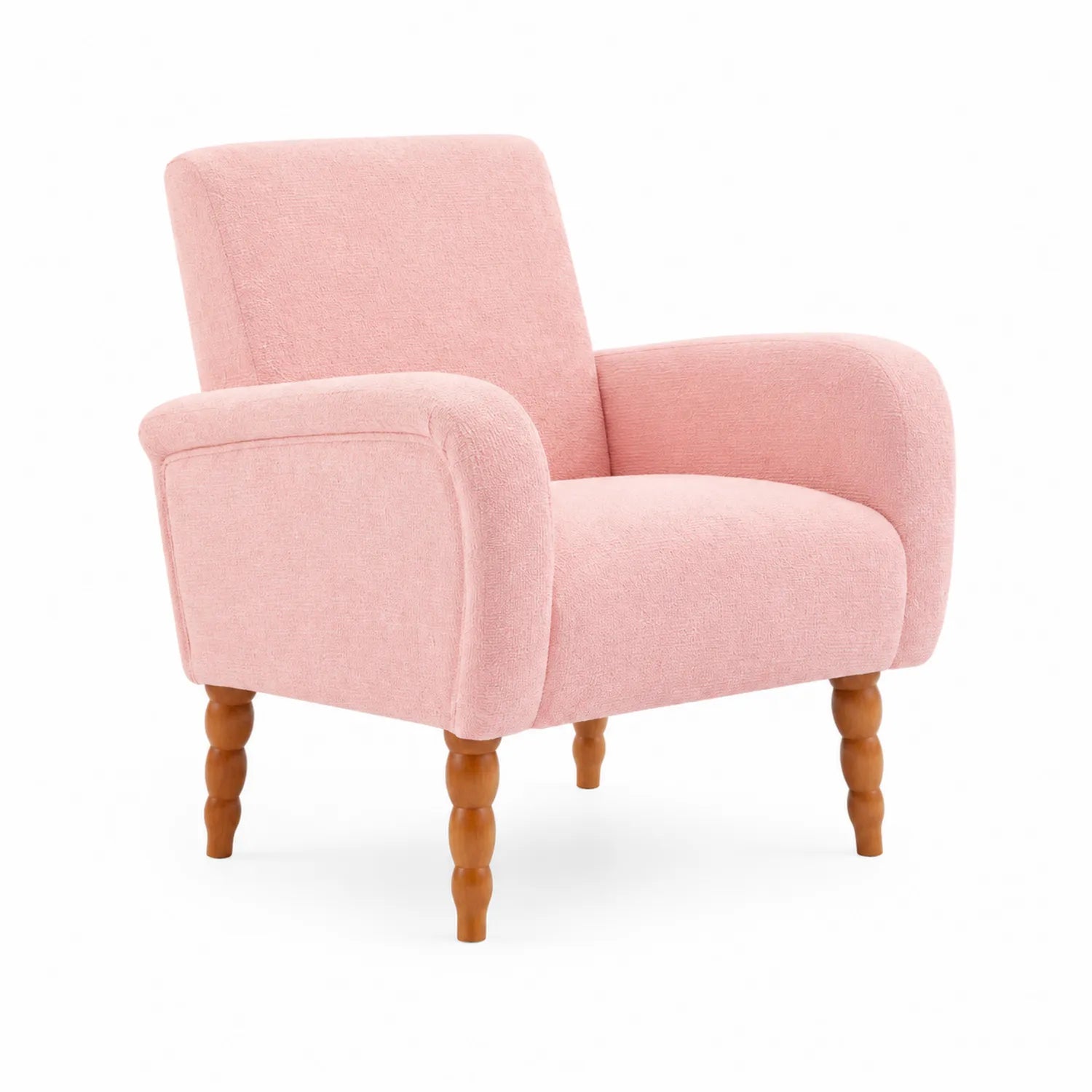 Fauteuil en tissu polyester avec pieds en bois Rose