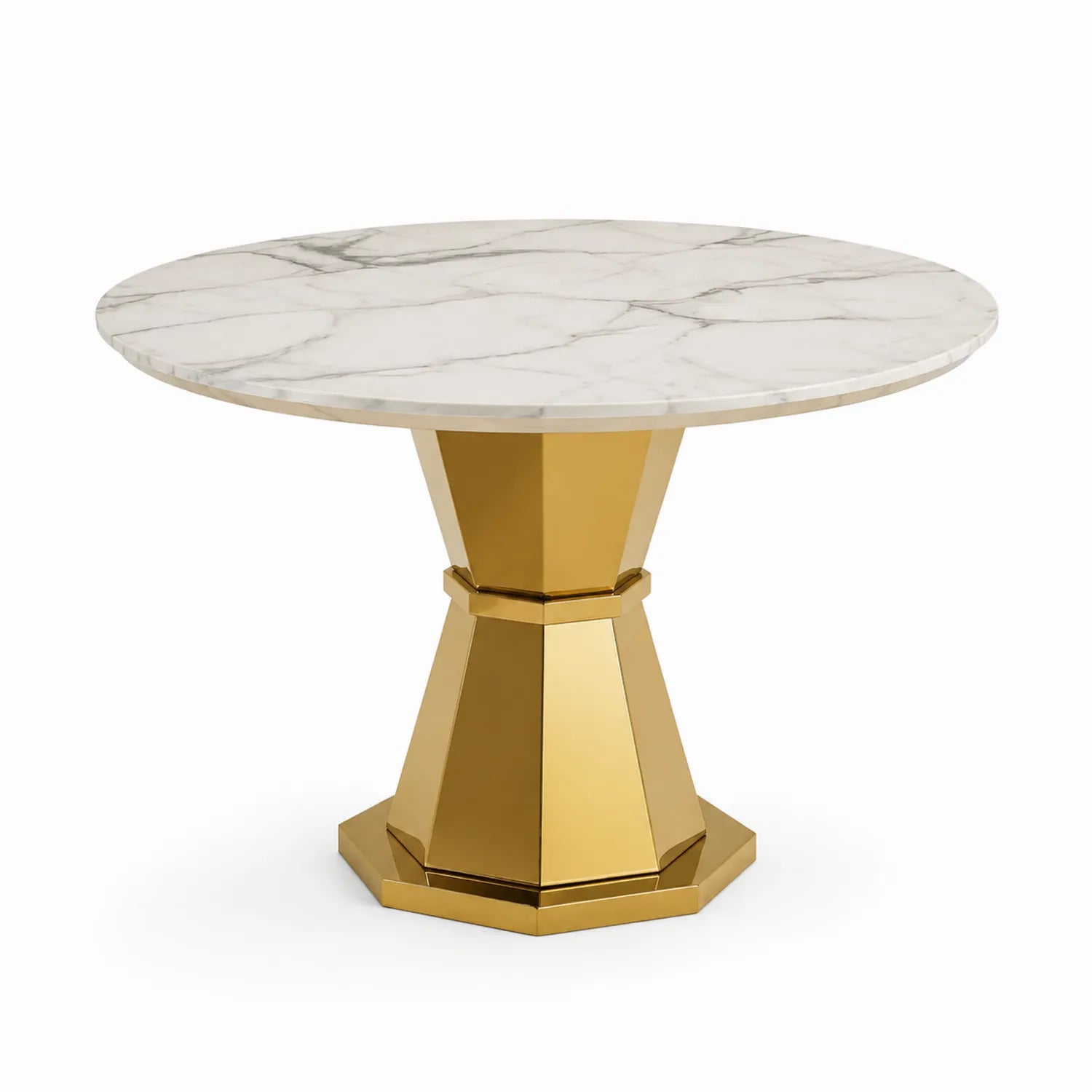 Table ronde en marbre avec base en métal doré