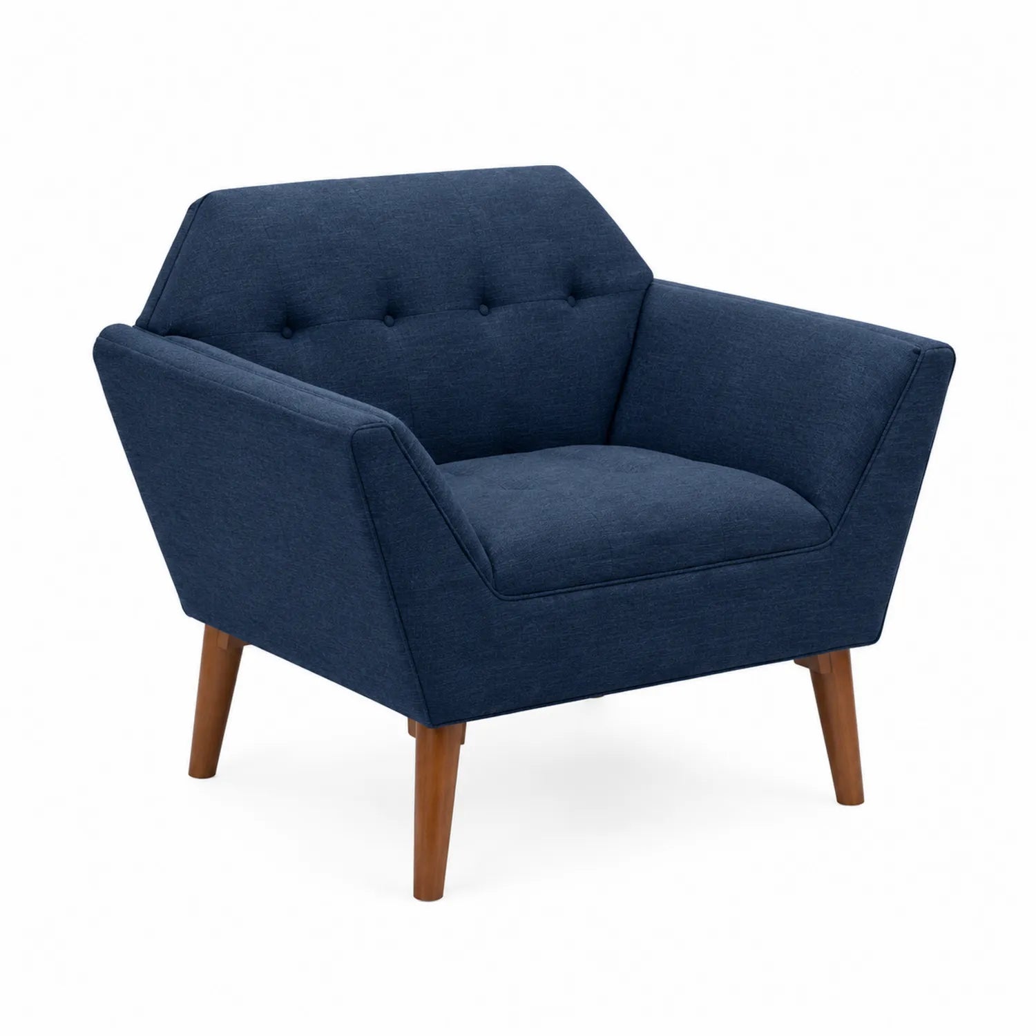 Fauteuil en tissu polyester bleu avec pieds en bois massif