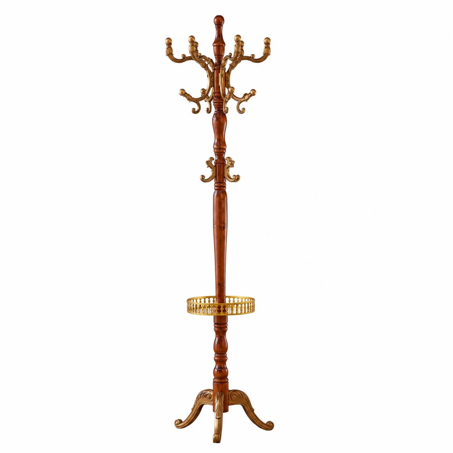 Porte-manteau en bois avec détails dorés 180 cm