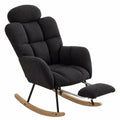 Fauteuil à bascule en tissu bouclette noir avec repose-pieds