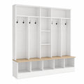 Portemanteau mural en bois avec banc blanc et naturel 200 cm