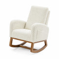 Fauteuil à bascule en tissu bouclé avec cadre en bois