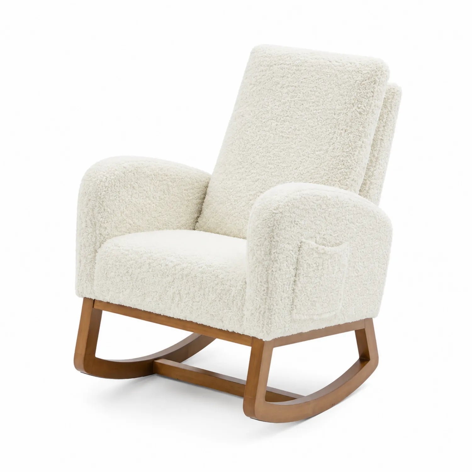 Fauteuil à bascule en tissu bouclé avec cadre en bois