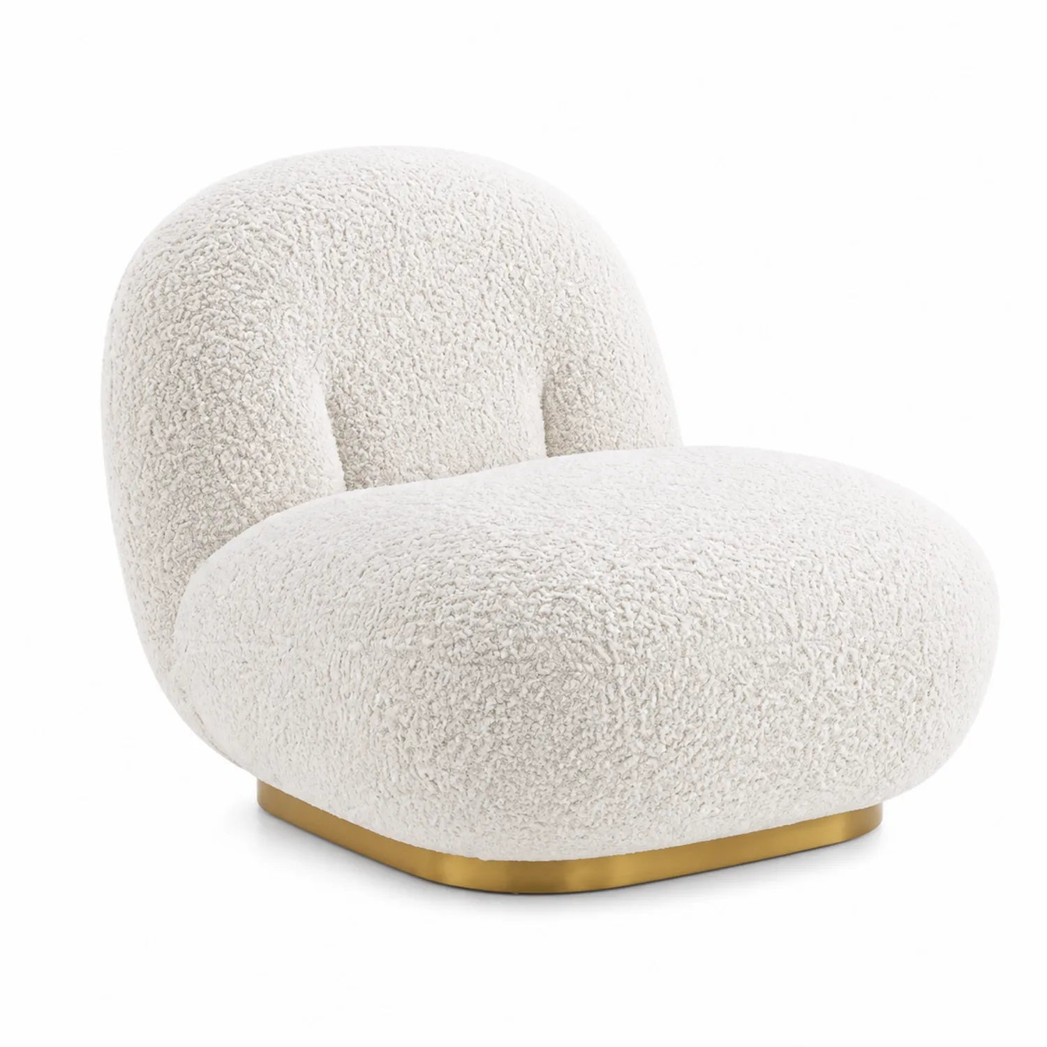 Fauteuil en laine bouclée Blanc avec base en métal