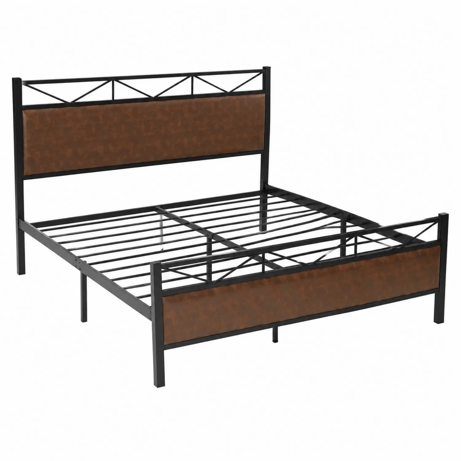 Lit double en métal et simili cuir noir et marron 200x140 cm